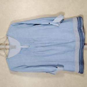 04180 Multiples blue pleated 3/4 sleeve blouse M NWT